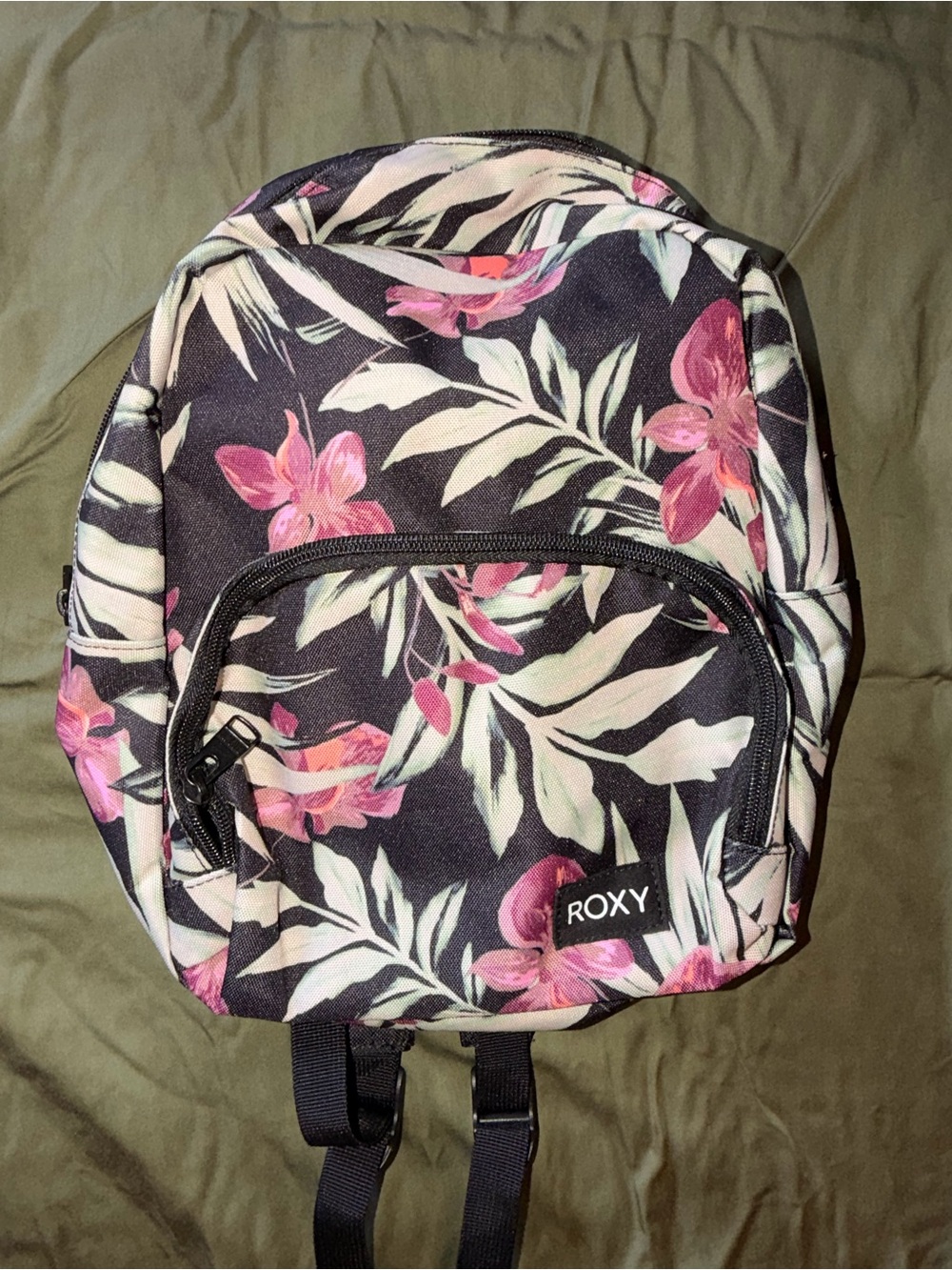Roxy Black Backpack with Pink Floral Print Mini